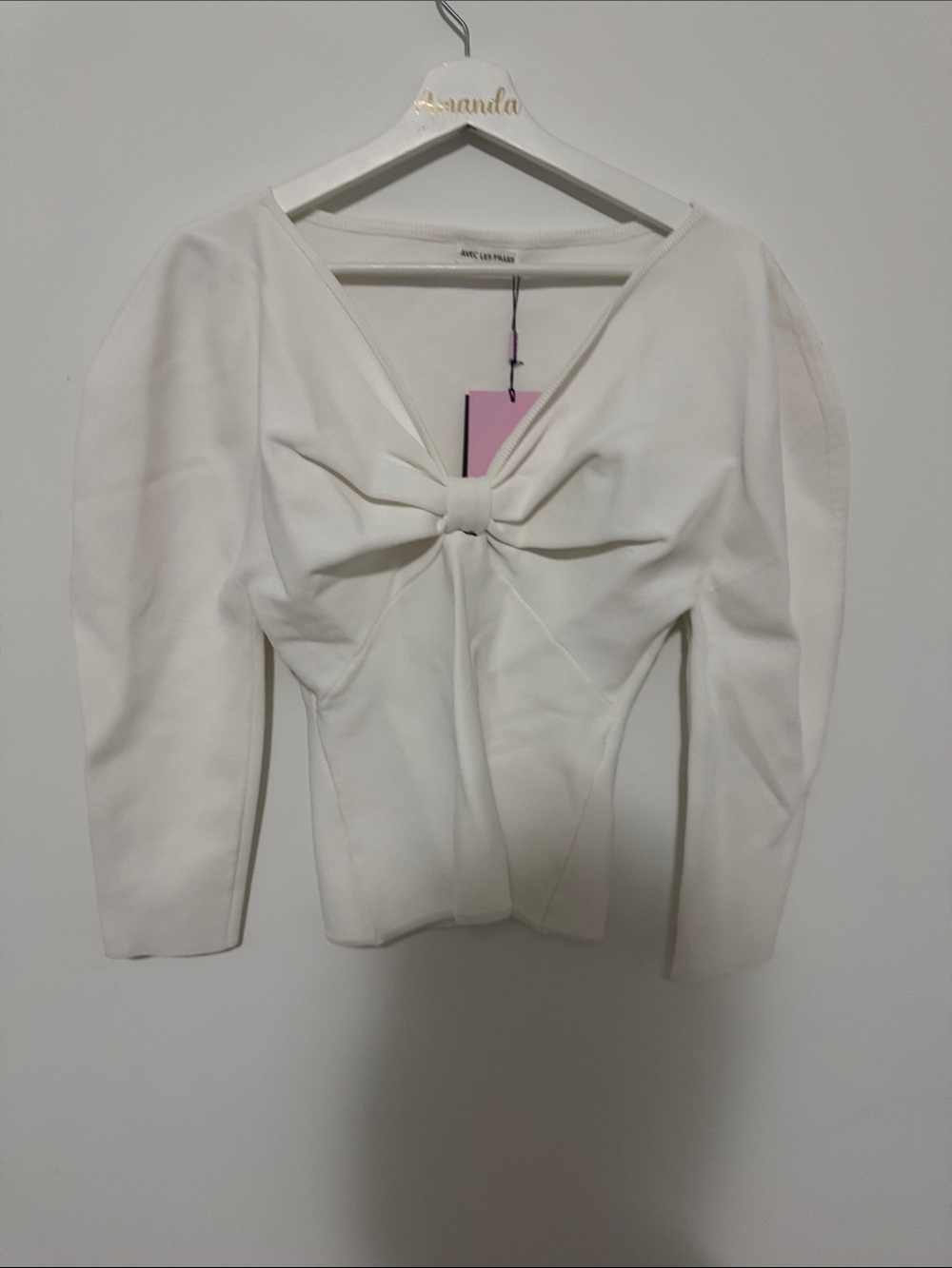 Anthropology Avec Les Filles White Bow Front Long Sleeve Top